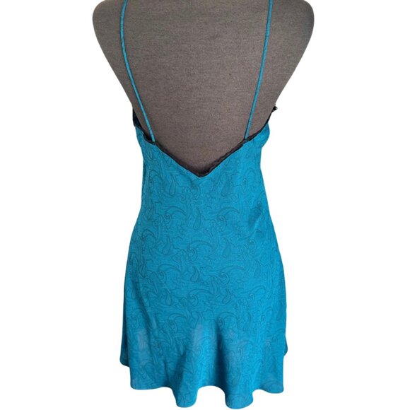 Victoria's Secret Gold Label Teal Paisley Black Lace Slip Chemise Medium Vintage - Picture 4 of 6